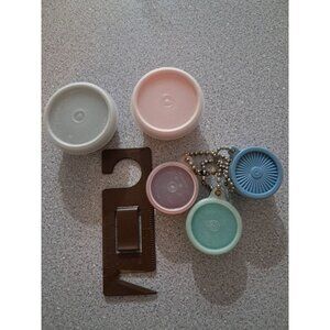 TUPPERWARE Keychains 5 Vintage Mini Wonderlier LOT Bowls Letter Opner Lot